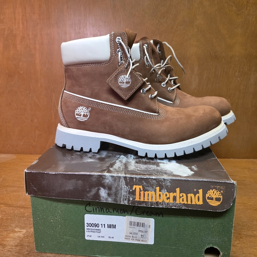 VINTAGE MADE IN USA TIMBERLAND BOOTS 6" PREMIUM AMERICAN CRAFT 11 Cinnamon Cream - Picture 4 of 15